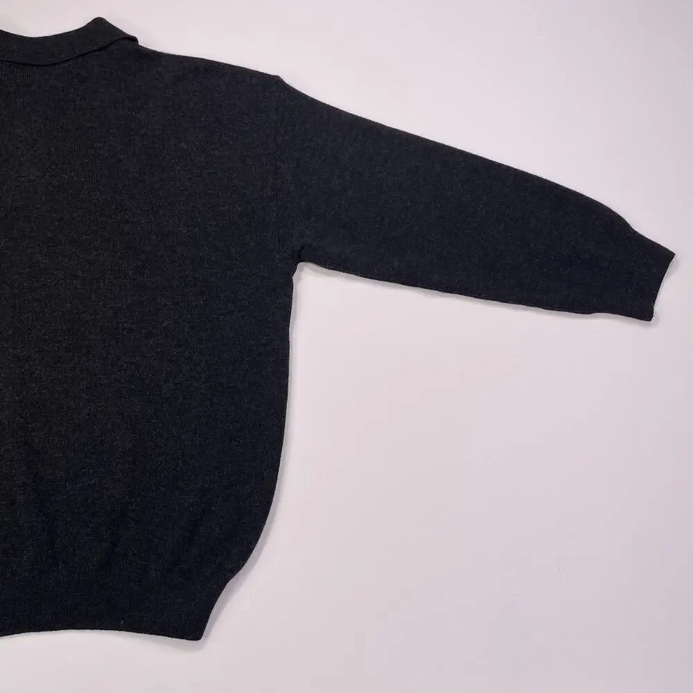 Mercedes Benz Merino Wool Sweater Mens XL Vtg Button Collar Gray